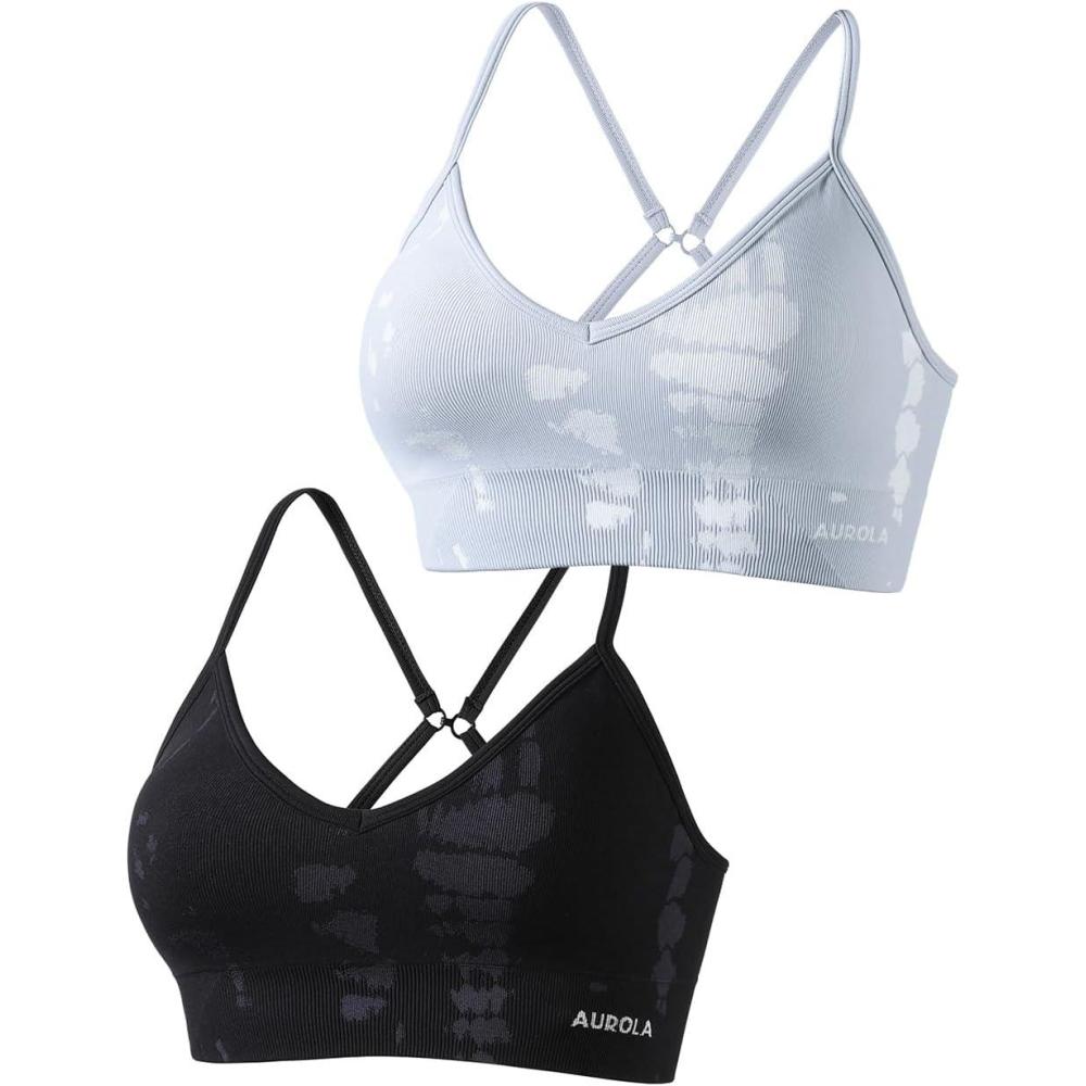 imageAUROLA Serpent Seamless Sports Bras for WomenBackless Padded Strappy Workout Gym Yoga Crop TopsPackgray Dawnblack