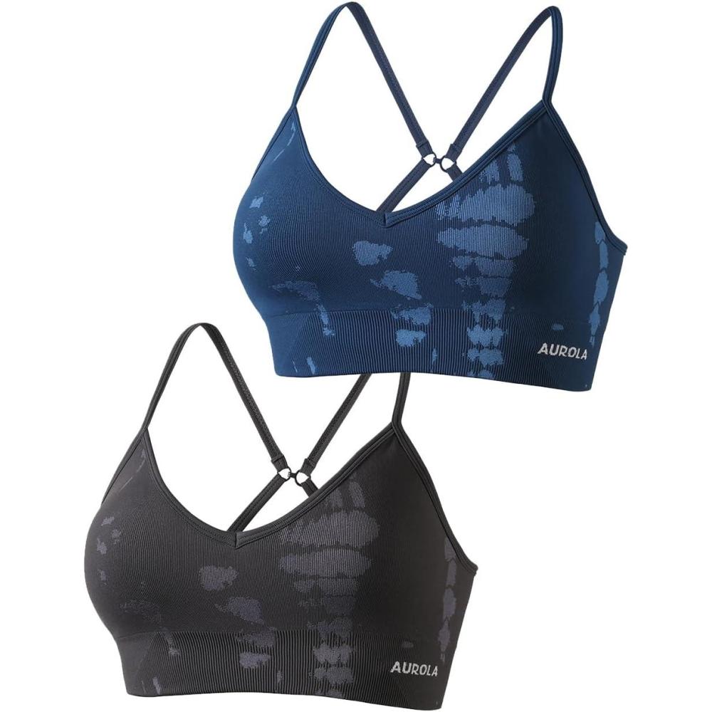 imageAUROLA Serpent Seamless Sports Bras for WomenBackless Padded Strappy Workout Gym Yoga Crop TopsPackwater Bluechestnut Brown