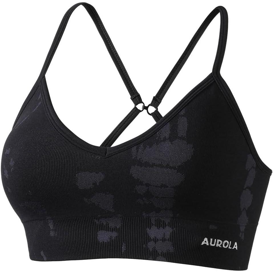 imageAUROLA Serpent Seamless Sports Bras for WomenBackless Padded Strappy Workout Gym Yoga Crop TopsSerpent Black