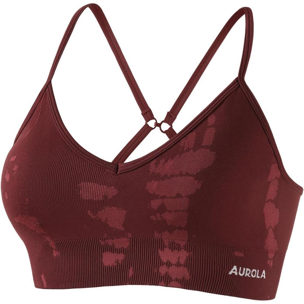 imageAUROLA Serpent Seamless Sports Bras for WomenBackless Padded Strappy Workout Gym Yoga Crop TopsSerpent Burgundy