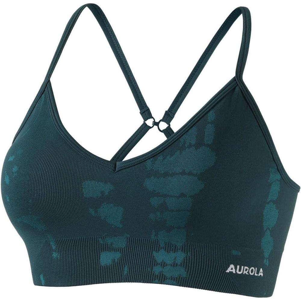 imageAUROLA Serpent Seamless Sports Bras for WomenBackless Padded Strappy Workout Gym Yoga Crop TopsSerpent Ponderosa Green