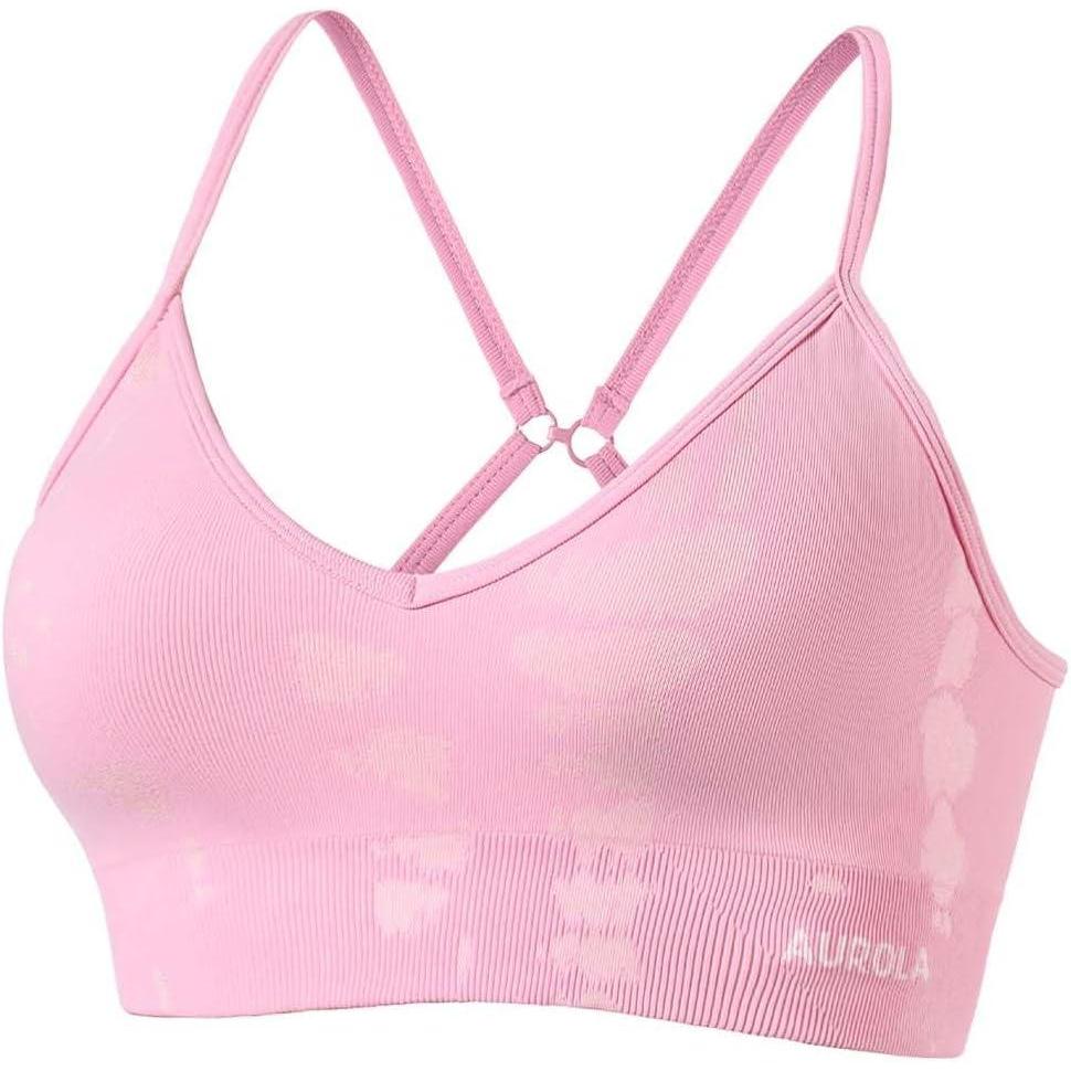 imageAUROLA Serpent Seamless Sports Bras for WomenBackless Padded Strappy Workout Gym Yoga Crop TopsSerpent Sweet Pink
