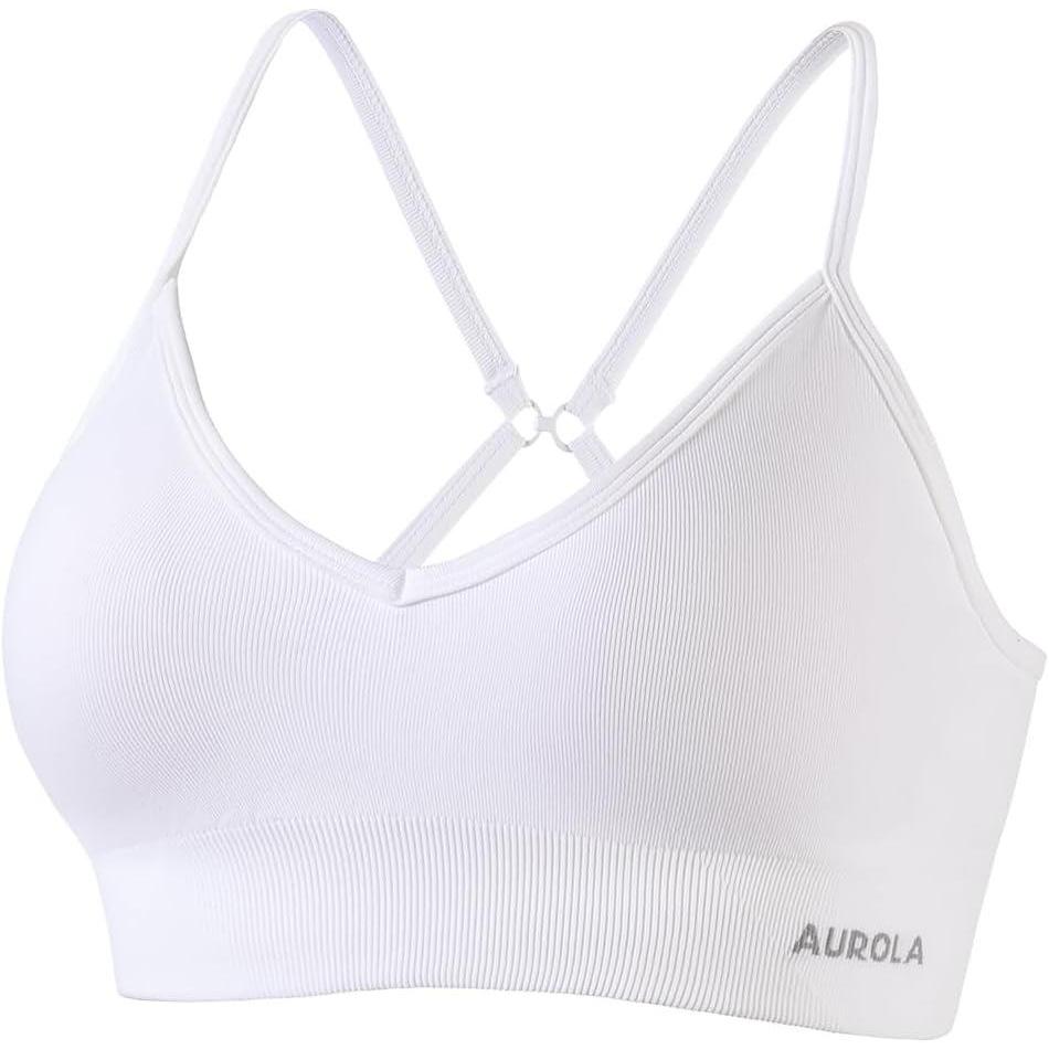 imageAUROLA Serpent Seamless Sports Bras for WomenBackless Padded Strappy Workout Gym Yoga Crop TopsSolidcrescent White