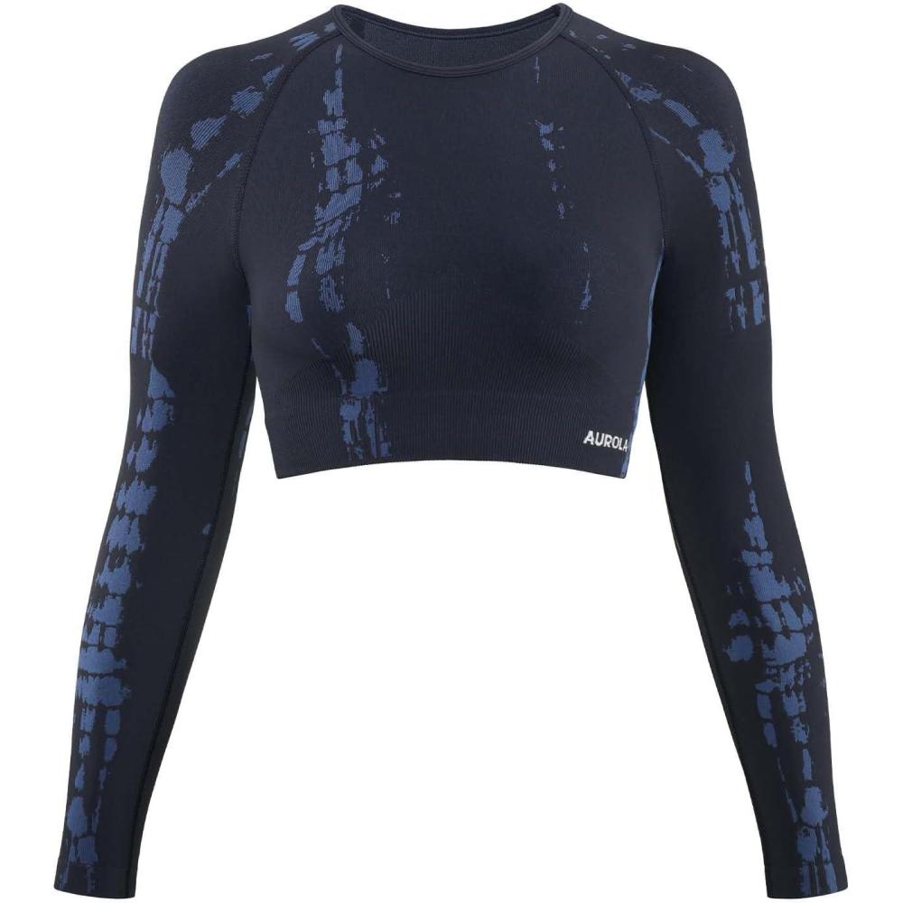 imageAUROLA Serpent Snake Long Sleeve Shirts for Women Seamless Workout Crop Tops Crew Neck Cropped T Shirt Athletic YogaChestnut Brown