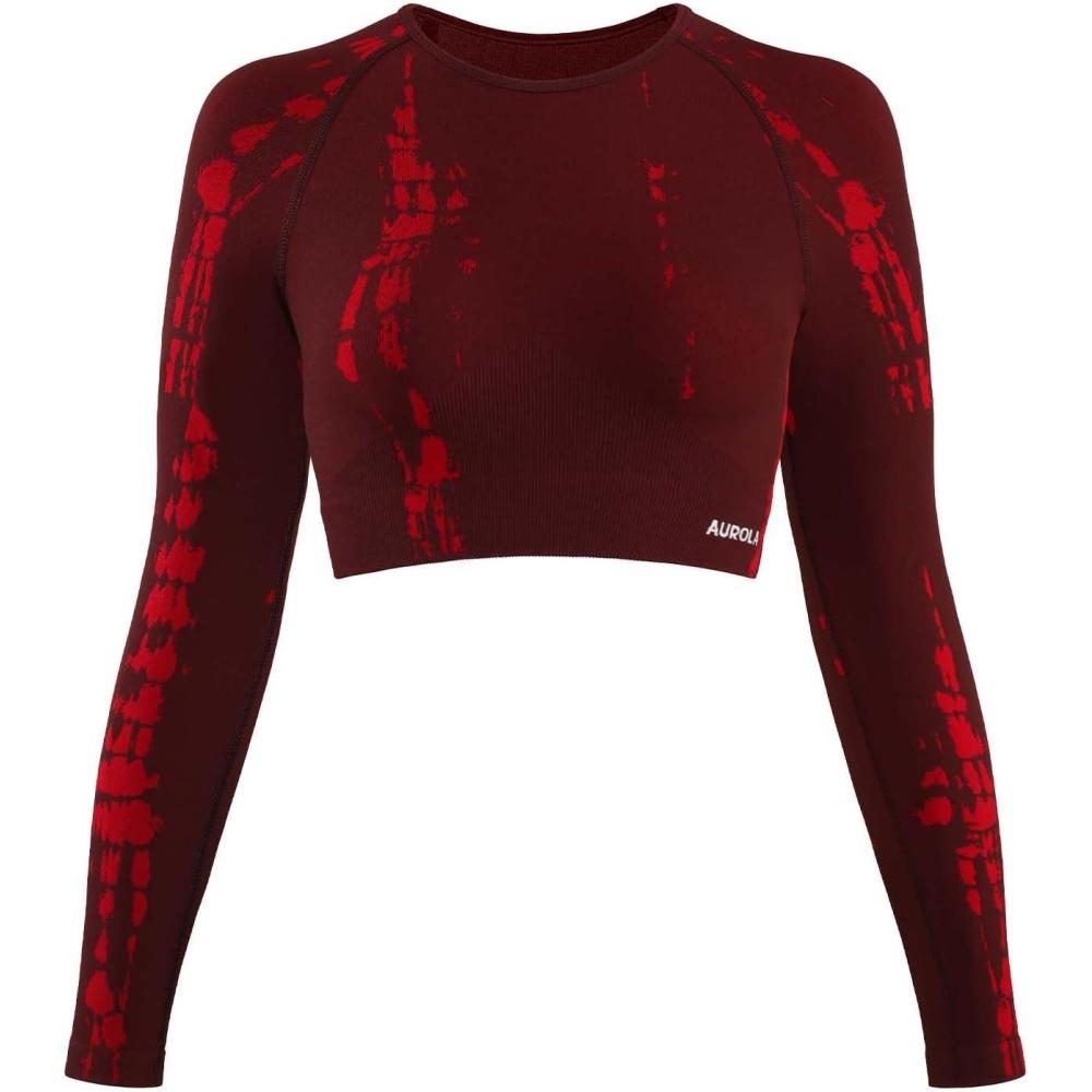 imageAUROLA Serpent Snake Long Sleeve Shirts for Women Seamless Workout Crop Tops Crew Neck Cropped T Shirt Athletic YogaSaffron