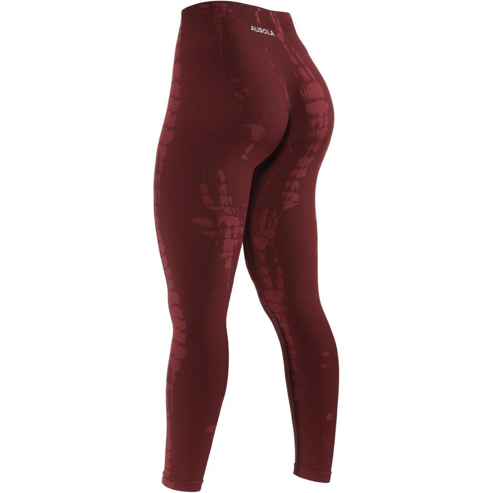 imageAUROLA Serpent Snake Seamless Scrunch Workout Leggings for WomenGirls Squat Proof Ribbed Thick Active Gym PantsBurgundy