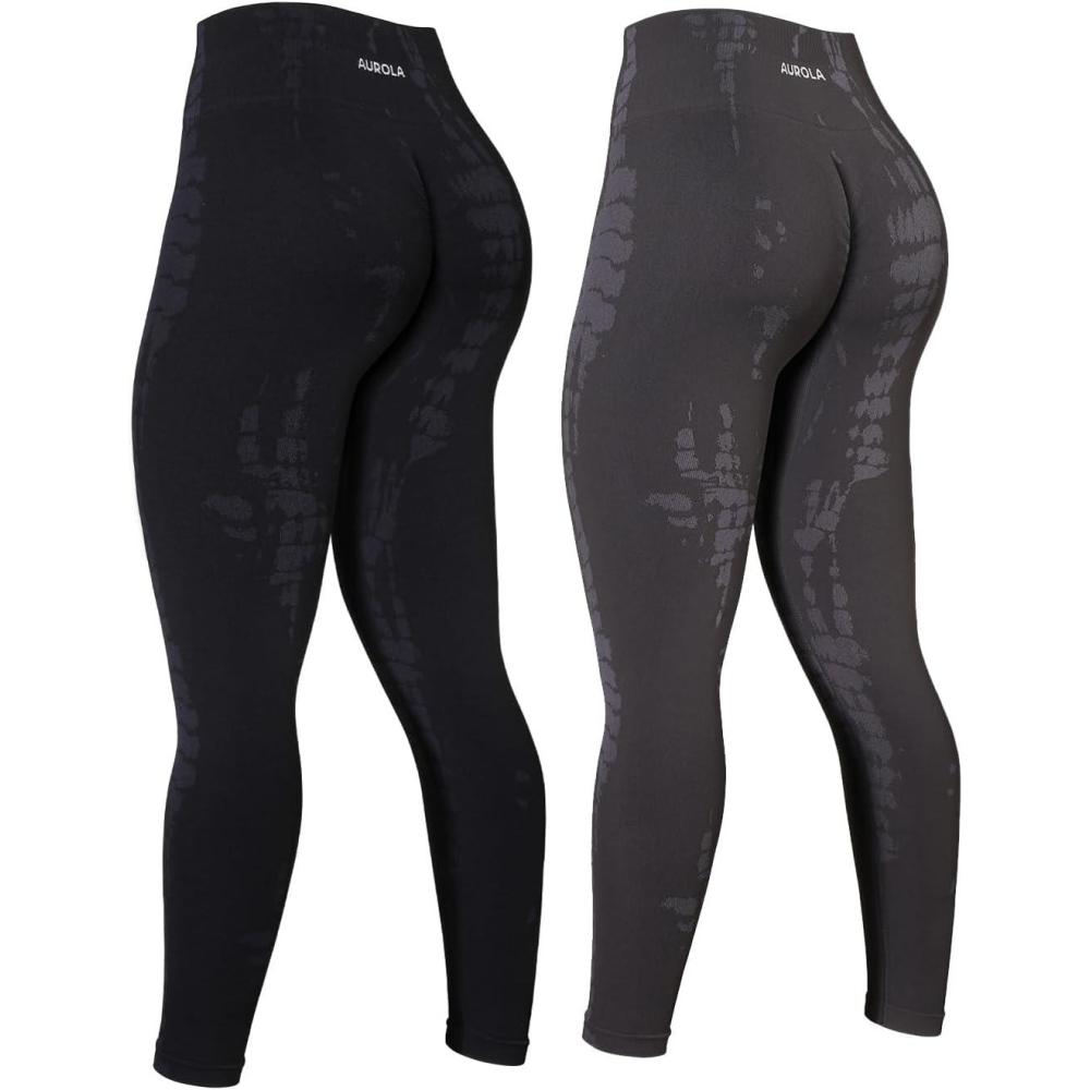 imageAUROLA Serpent Snake Seamless Scrunch Workout Leggings for WomenGirls Squat Proof Ribbed Thick Active Gym PantsPack Black  Chestnut Brown