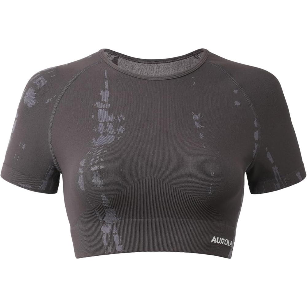 imageAUROLA Serpent Snake Seamless Workout TShirts for WomenShort Sleeve Crop Top Gym Yoga Athletic Shirts TeeChestnut Brown