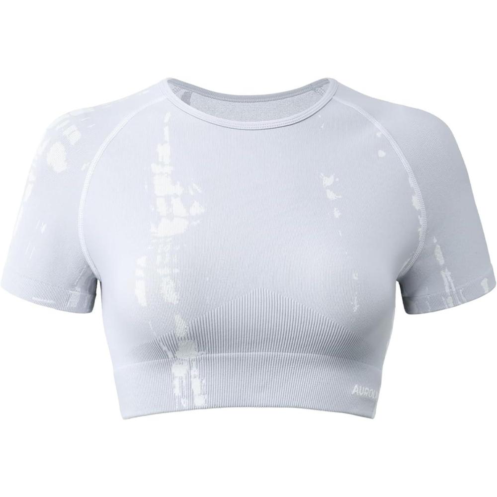 imageAUROLA Serpent Snake Seamless Workout TShirts for WomenShort Sleeve Crop Top Gym Yoga Athletic Shirts TeeGray Dawn
