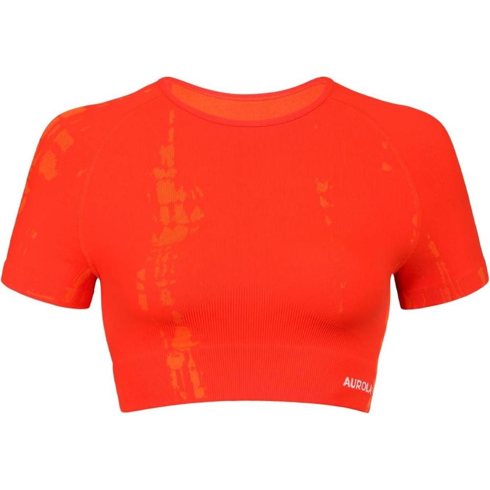 imageAUROLA Serpent Snake Seamless Workout TShirts for WomenShort Sleeve Crop Top Gym Yoga Athletic Shirts TeeHalloween Orange