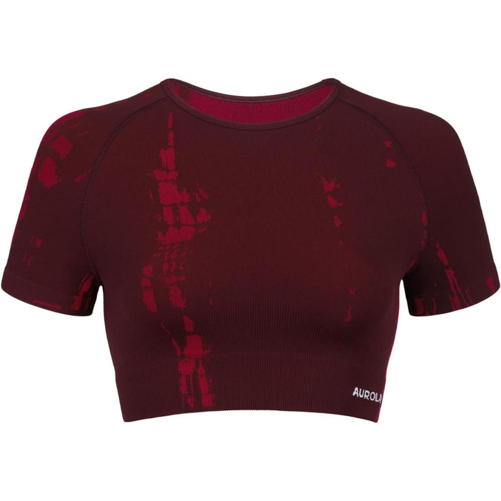 imageAUROLA Serpent Snake Seamless Workout TShirts for WomenShort Sleeve Crop Top Gym Yoga Athletic Shirts TeeSaffron