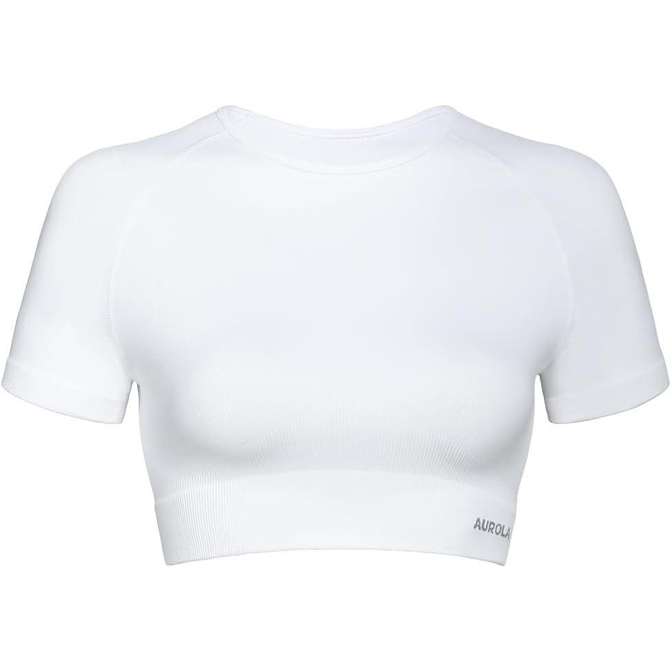 imageAUROLA Serpent Snake Seamless Workout TShirts for WomenShort Sleeve Crop Top Gym Yoga Athletic Shirts TeeSolidcrescent White
