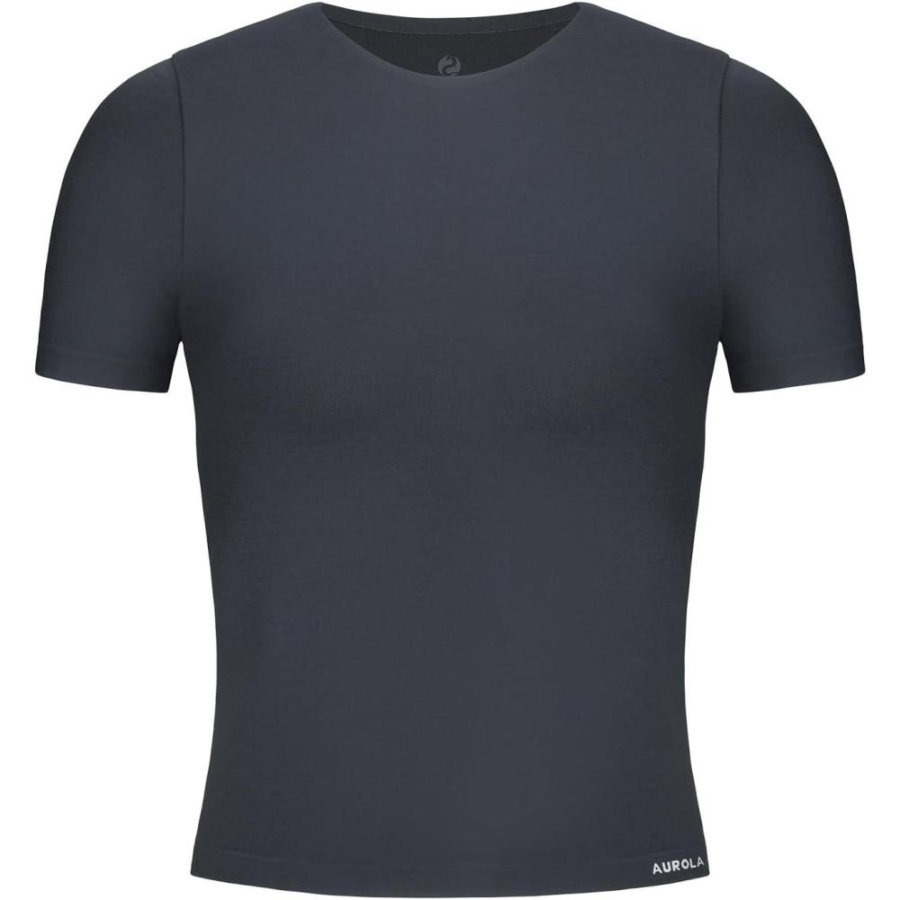 imageAUROLA Women Essentials Seamless Short Sleeve Fitted Tshirt Gym Workout Athletic Shirts Top TeeDark Grey