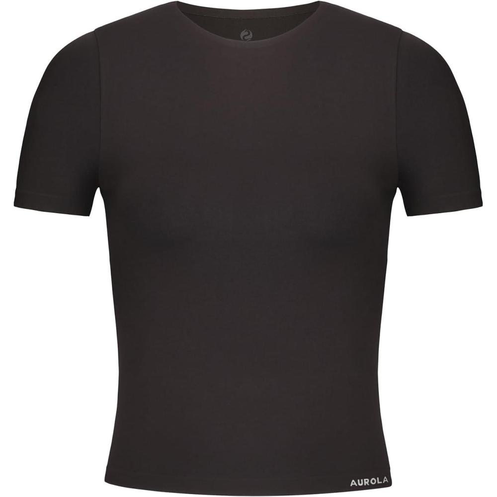 imageAUROLA Women Essentials Seamless Short Sleeve Fitted Tshirt Gym Workout Athletic Shirts Top TeeSeal Brown