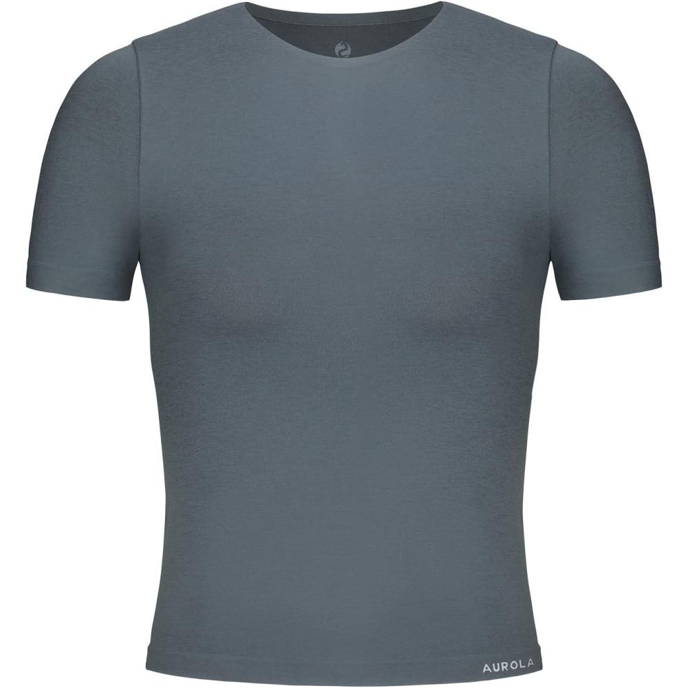 imageAUROLA Women Essentials Seamless Short Sleeve Fitted Tshirt Gym Workout Athletic Shirts Top TeeSteel Grey