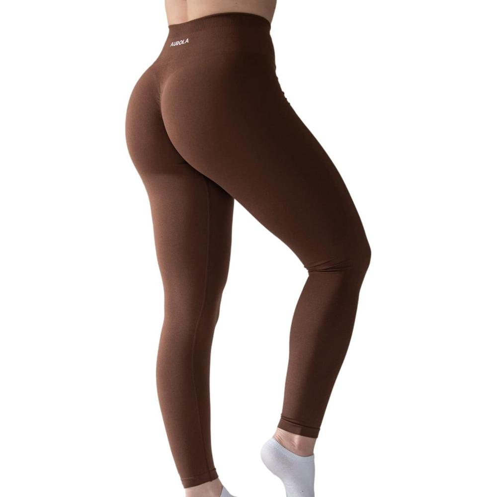 imageAUROLA Workout Leggings for Women Seamless Scrunch Tights Tummy Control Gym Fitness Girl Sport Active Yoga PantsDandelion Brown