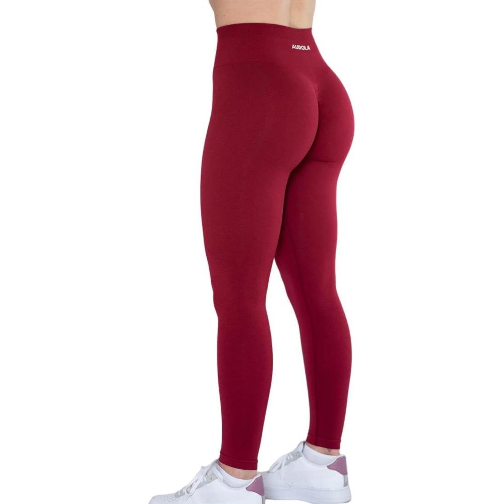 imageAUROLA Workout Leggings for Women Seamless Scrunch Tights Tummy Control Gym Fitness Girl Sport Active Yoga PantsDeep Red