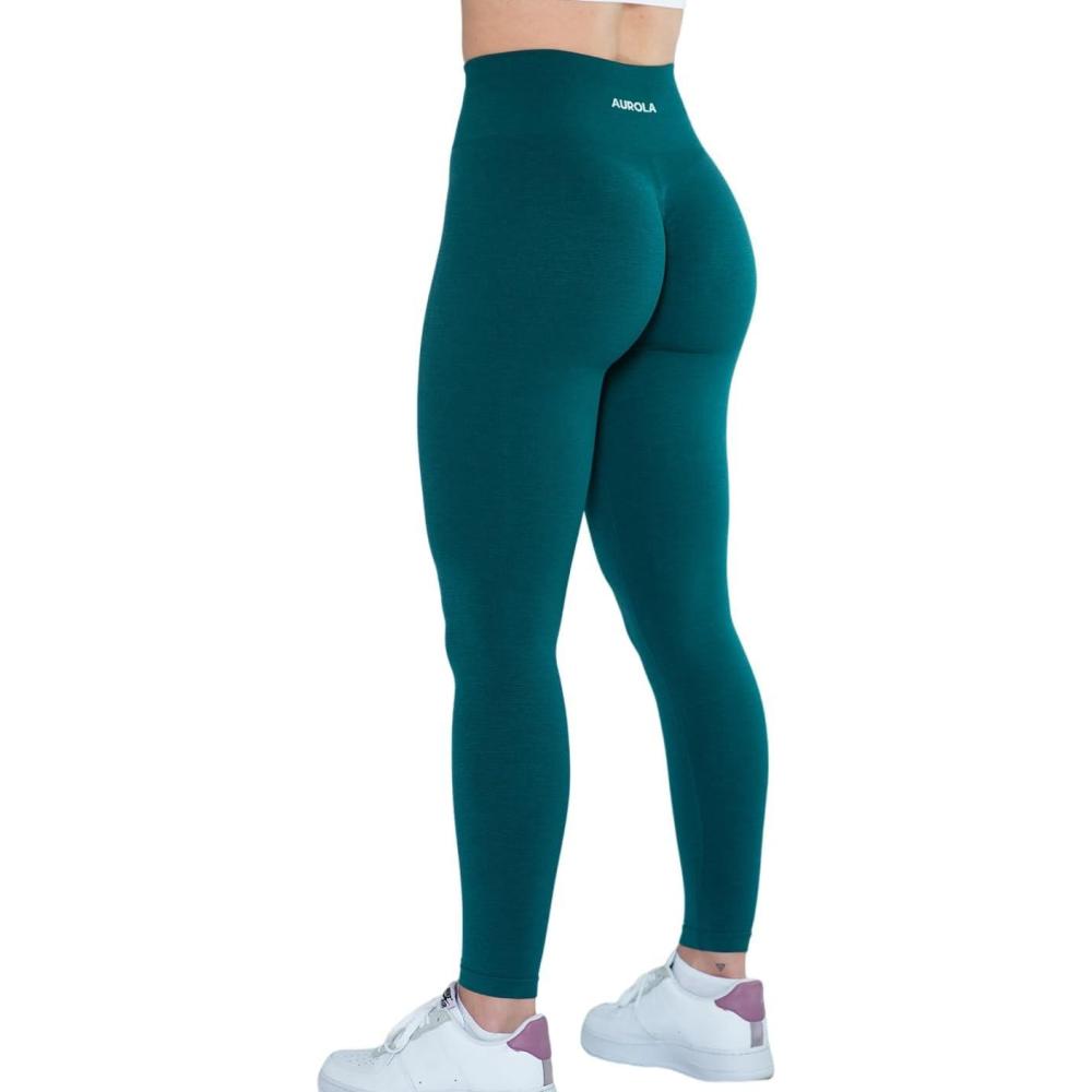 imageAUROLA Workout Leggings for Women Seamless Scrunch Tights Tummy Control Gym Fitness Girl Sport Active Yoga PantsDeep Teal