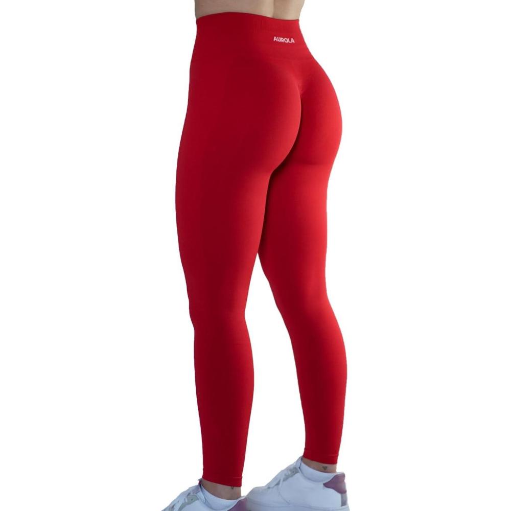 imageAUROLA Workout Leggings for Women Seamless Scrunch Tights Tummy Control Gym Fitness Girl Sport Active Yoga PantsFiery Red