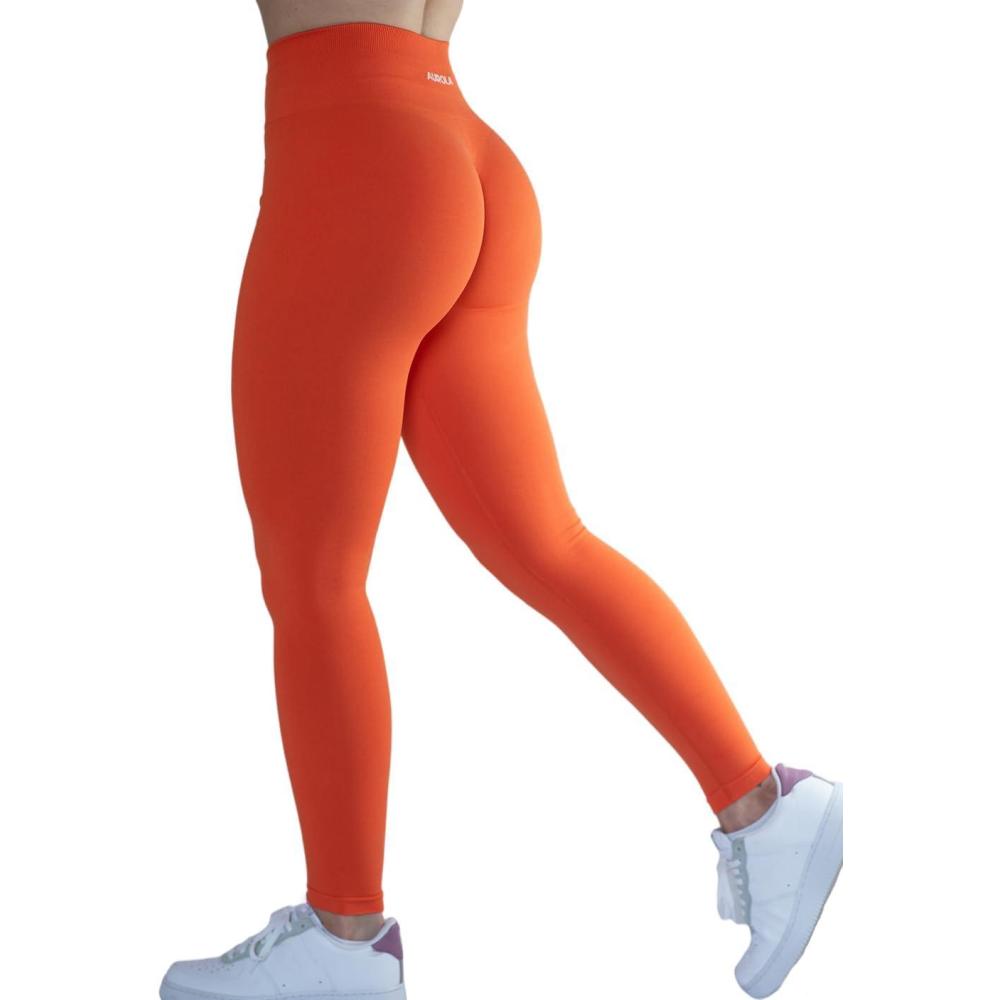 imageAUROLA Workout Leggings for Women Seamless Scrunch Tights Tummy Control Gym Fitness Girl Sport Active Yoga PantsFlame Orange