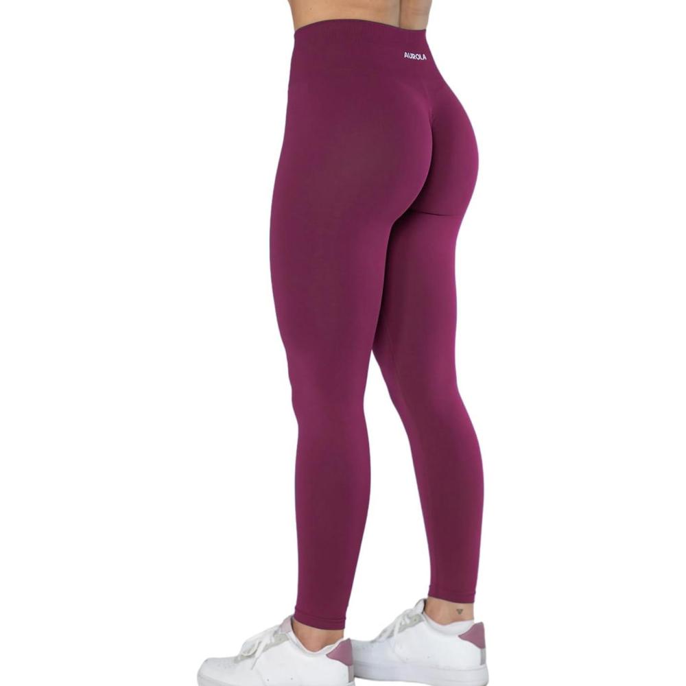 imageAUROLA Workout Leggings for Women Seamless Scrunch Tights Tummy Control Gym Fitness Girl Sport Active Yoga PantsMagenta