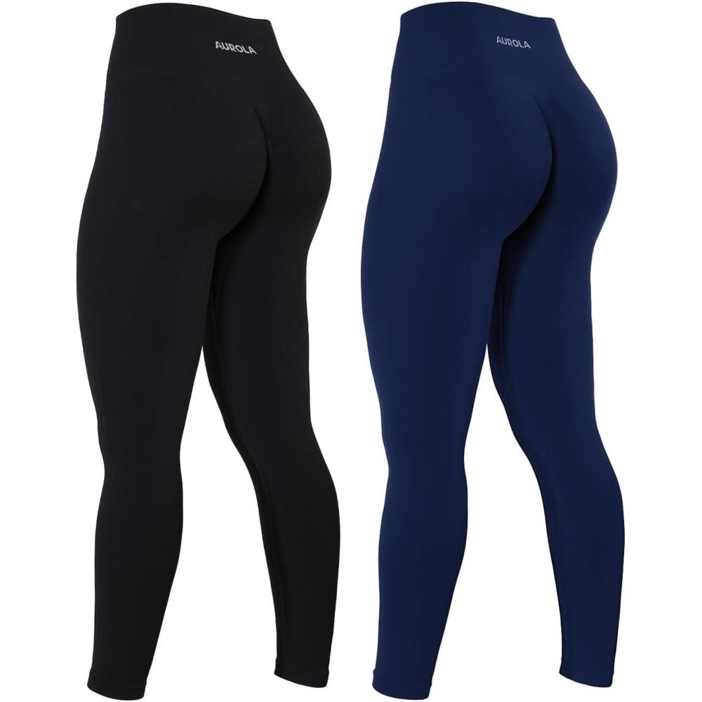 imageAUROLA Workout Leggings for Women Seamless Scrunch Tights Tummy Control Gym Fitness Girl Sport Active Yoga PantsSet Blacknaval Academy