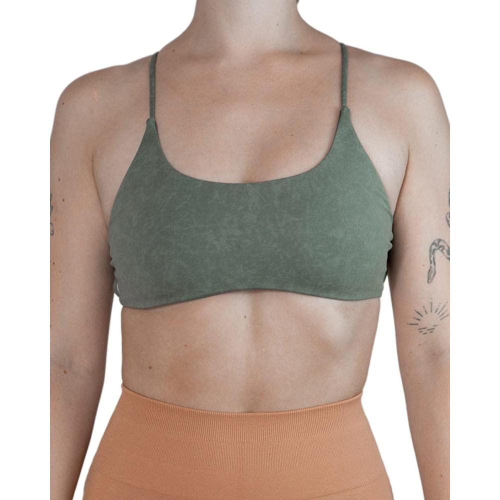imageAUROLA Workout Sports Bras Women Athletic Removable Backless Strappy Criss Cross Light Support Gym Fitness Yoga Crop BraIce Flowerarmy Green