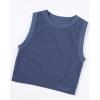 AUROLA Essentials Rib Seamless Sleeveless Tank for Women Subtle Logo Round Neck Active Workout Crop Tops(Bijou Blue)