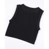 AUROLA Essentials Rib Seamless Sleeveless Tank for Women Subtle Logo Round Neck Active Workout Crop Tops(Black)