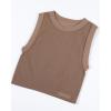 AUROLA Essentials Rib Seamless Sleeveless Tank for Women Subtle Logo Round Neck Active Workout Crop Tops(Lion Brown)