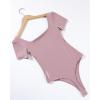 AUROLA Everyday Square Neck Bodysuits,Going Out Short Sleeve Double Lined Stretchy Shirt Tops(Dawn Pink)