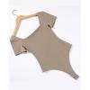AUROLA Everyday Square Neck Bodysuits,Going Out Short Sleeve Double Lined Stretchy Shirt Tops(Sand)