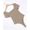 AUROLA Everyday Square Neck Bodysuits,Going Out Short Sleeve Double Lined Stretchy Shirt Tops(Sand)