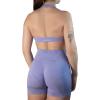 AUROLA Moon Seamless Halter Backless Sport Bra for Women Adjustable Padded Active Workout Gym Yoga Crop Tank Top(Jacaranda)
