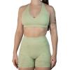 AUROLA Moon Seamless Halter Backless Sport Bra for Women Adjustable Padded Active Workout Gym Yoga Crop Tank Top(Pastel Green)