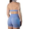 AUROLA Moon Seamless Halter Backless Sport Bra for Women Adjustable Padded Active Workout Gym Yoga Crop Tank Top(Serenity Blue)