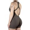 AUROLA Power Romper for Women Workout Yoga Gym Seamless One Piece Racerback Jumpsuit Tummy Control Padded Sports Bra(Chestnut Brown)