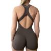 AUROLA Power Romper for Women Workout Yoga Gym Seamless One Piece Racerback Jumpsuit Tummy Control Padded Sports Bra(Chestnut Brown)