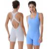 AUROLA Power Romper for Women Workout Yoga Gym Seamless One Piece Racerback Jumpsuit Tummy Control Padded Sports Bra(Serenity Blue)