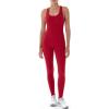 AUROLA Power Workout Jumpsuit for Women Yoga Gym Seamless One Piece Racerback Tummy Control Padded Bra Jumpsuit(Chili Red)