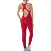 AUROLA Power Workout Jumpsuit for Women Yoga Gym Seamless One Piece Racerback Tummy Control Padded Bra Jumpsuit(Chili Red)