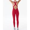 AUROLA Power Workout Jumpsuit for Women Yoga Gym Seamless One Piece Racerback Tummy Control Padded Bra Jumpsuit(Chili Red)