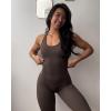 AUROLA Power Workout Jumpsuit for Women Yoga Gym Seamless One Piece Racerback Tummy Control Padded Bra Jumpsuit(Coffee Bean)