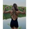 AUROLA Strapy Romper for Women Workout Yoga Gym Seamless One Piece Jumpsuit Tummy Control Padded Sports Bra(Black)