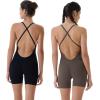 AUROLA Strapy Romper for Women Workout Yoga Gym Seamless One Piece Jumpsuit Tummy Control Padded Sports Bra(Chestnut Brown)