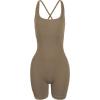 AUROLA Strapy Romper for Women Workout Yoga Gym Seamless One Piece Jumpsuit Tummy Control Padded Sports Bra(Natural)