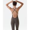 AUROLA Women Jumpsuits for Workout Yoga Gym, Seamless Strappy One Piece Padded Bra Bodysuits(Jumpsuits- Chestnut Brown)