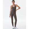 AUROLA Women Jumpsuits for Workout Yoga Gym, Seamless Strappy One Piece Padded Bra Bodysuits(Jumpsuits- Chestnut Brown)