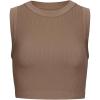 AUROLA Essentials Rib Seamless Sleeveless Tank for Women Subtle Logo Round Neck Active Workout Crop Tops(Lion Brown)