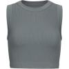 AUROLA Essentials Rib Seamless Sleeveless Tank for Women Subtle Logo Round Neck Active Workout Crop Tops(Steel Grey)